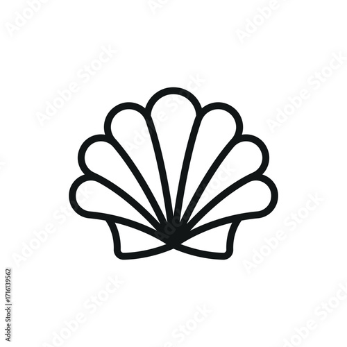 Seashell scallop icon in line style for tropical, seaside, and ocean visuals.