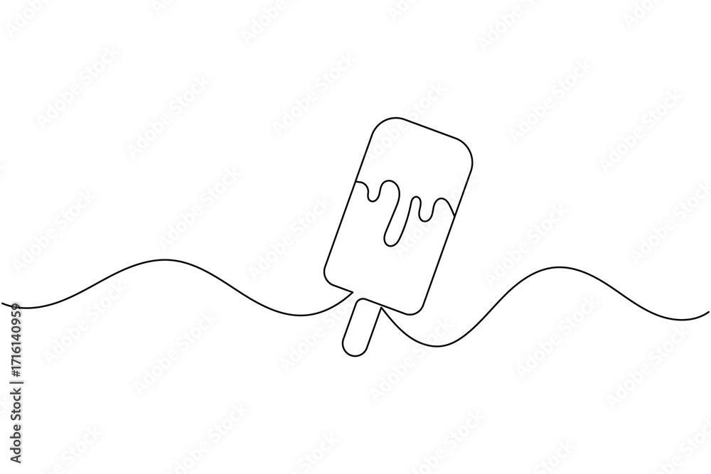 Obraz premium Popsicle ice cream bar one line drawing minimalist style isolate outline vector icon