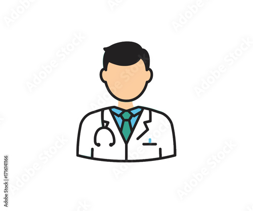 Illustration of a doctor wearing a white coat and stethoscope.
