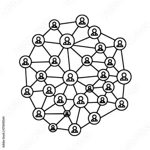 Abstract outline icon of social network connections with human avatars linked together