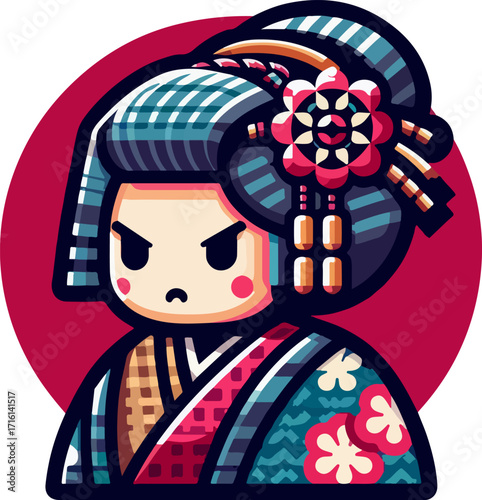 icon_logo_symbol_Japanese_Geisha_Cartoon_Style_Illustration_with_Red_Kimono