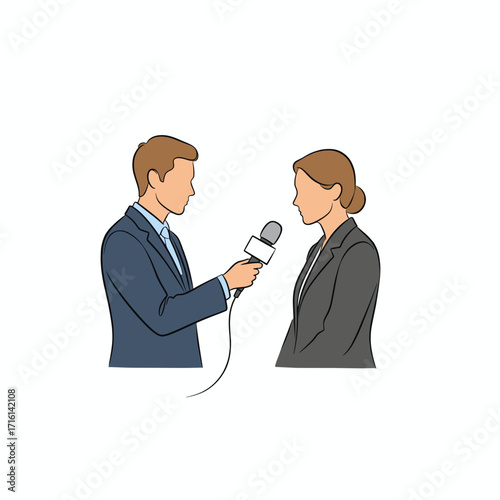 Reporter interviewing a businesswoman with a microphone
