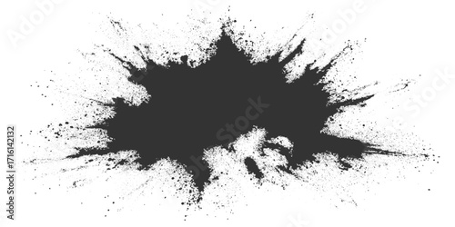 Abstract Black Powder Explosion on White Background Ink Splash, Explosive black powder burst effect isolated on white background. Black chalk explosion. black powder explosion.