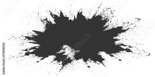 Abstract Black Powder Explosion on White Background Ink Splash, Explosive black powder burst effect isolated on white background. Black chalk explosion. black powder explosion.