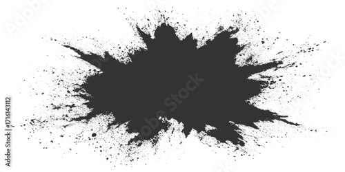Abstract Black Powder Explosion on White Background Ink Splash, Explosive black powder burst effect isolated on white background. Black chalk explosion. black powder explosion.