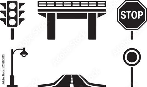 Traffic control and road icons for urban planning