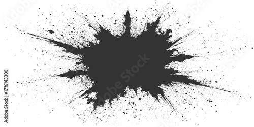 Abstract Black Powder Explosion on White Background Ink Splash, Explosive black powder burst effect isolated on white background. Black chalk explosion. black powder explosion.