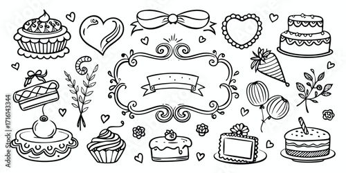 Whimsical hand-drawn desserts and sweets collection for celebrations and baking themes