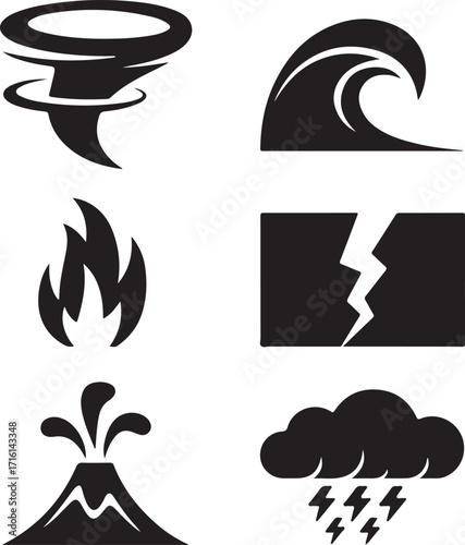 Natural disaster icons danger warning symbols