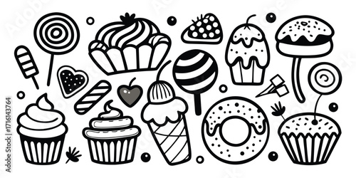 Hand-drawn delicious sweets and desserts collection sweet treats fun doodle art