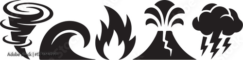 Natural disaster icons, powerful forces, elemental symbols