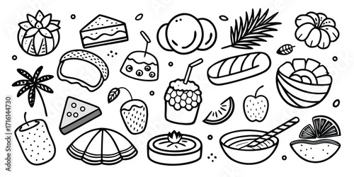 Delicious desserts and sweets collection doodle art hand drawn elements