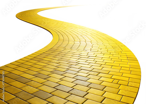 Winding Yellow Brick Road with Abstract Colorful Background pathway curved isolated on a transparent background