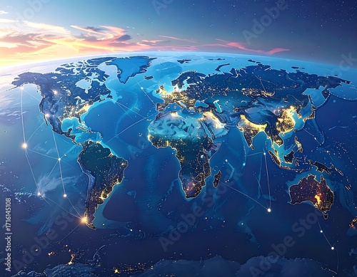 Global network map at dawn