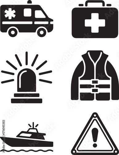Safety and emergency icons for quick recognition