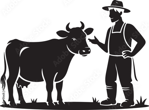 Farmer With Cow Vector Illustration