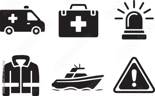 Emergency services icons ambulance first aid siren boat jacket