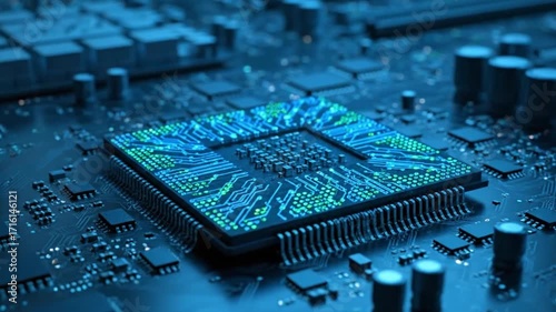 Motherboard CPU GPU Circuit Board Background circuit board. Digital technology. Central computer processor CPU chip. PCB artificial intelligence processor AI chip CPU circuit board. 3D Illustration