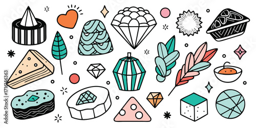 Whimsical dessert and gemstone collection a delightful assortment of sweet treats and sparkling crystals