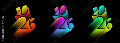Set of 2026 new year card with modern gradient style 3d realistic year number. 3D illustration. Volumetric digits 2026 at an angle, place for text for New Year's greetings, New Year corporate banner