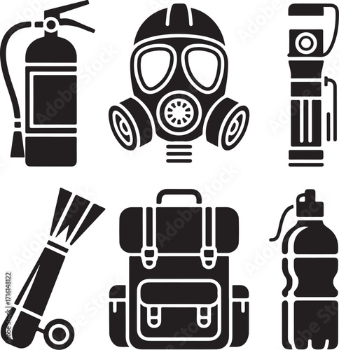 Essential survival gear icons for emergency preparedness