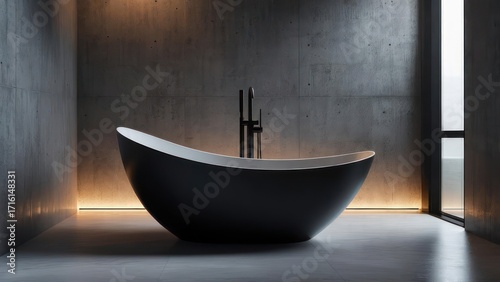 Modern bathroom with black freestanding tub