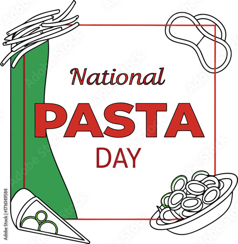 Flat vector text design celebrating national pasta day with italian elements
