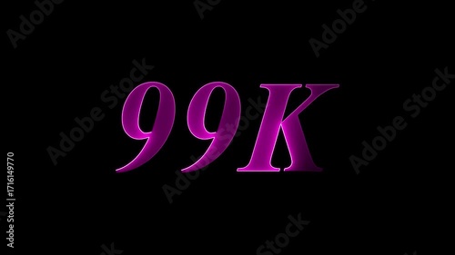 neon red glowing 99 k word 99k Followers Celebration text animation.on a black background