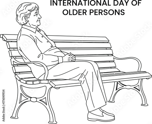Vector art of elderly woman sitting on bench for International Day of Older Persons