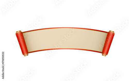Chinese Scroll Banner Red Gold Traditional Paper Roll Oriental Decoration Template for Chinese New Year Festival Greeting Card Asian Culture Poster Background Vector Illustration