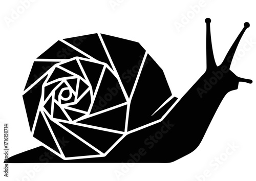 Black geometric snail silhouette icon symbolizing nature and slow pace on a plain background
