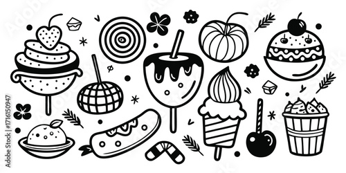 Whimsical hand drawn desserts and treats collection for festive occasions