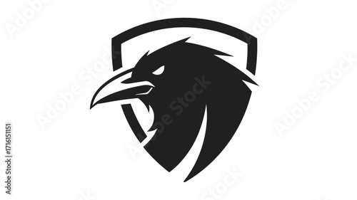 Black Crow Mascot Logo Emblem Illustration - A Majestic Bird of Prey Shield Design