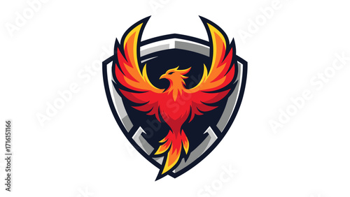 a Fiery Phoenix Mascot Logo Emblem Illustration Featuring Design with a Shield-Like Aesthetic 