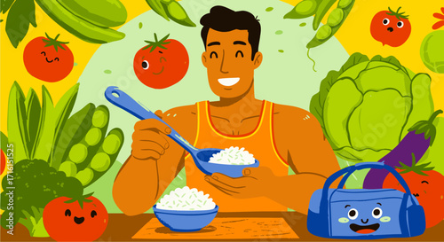 Healthy Eating Habits A Man Enjoying a Nutritious Meal