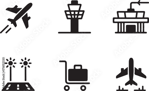 Airport icons for travel and transport concepts