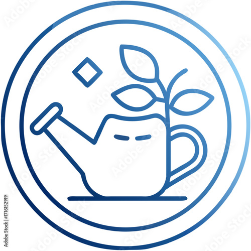 Gradient vector icon of a watering can with a sprout