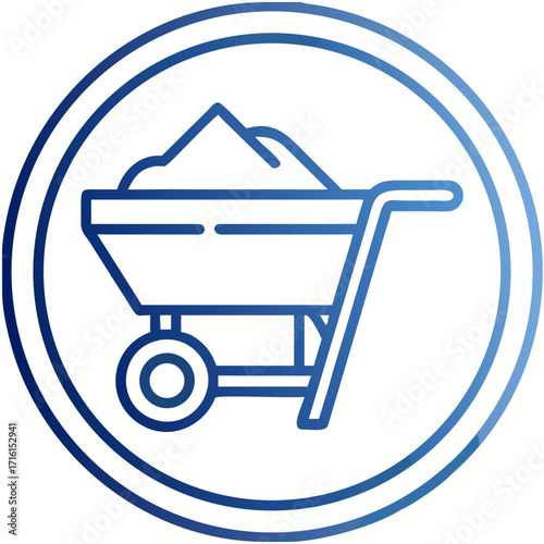 Gradient vector icon of a wheelbarrow with soil
