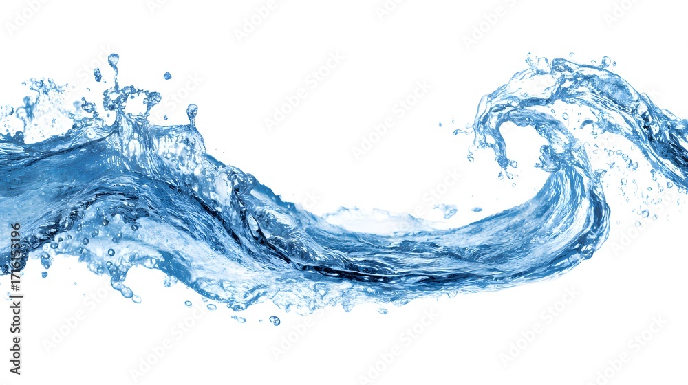 Obraz premium A dynamic splash of water with droplets against a white background