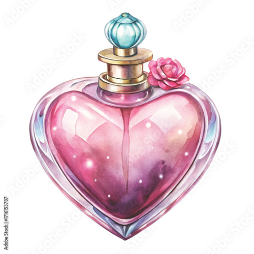 A watercolor illustration of a luxury pink crystal perfume bottle clipart watercolor 