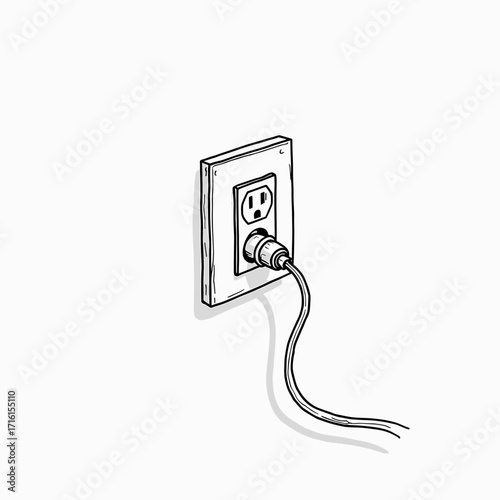 Electrical outlet with plug and cord in minimal line art style  