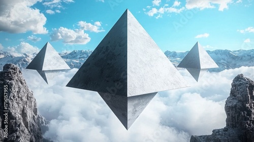 Surreal geometric shapes create an otherworldly landscape over the Rocky Hills.