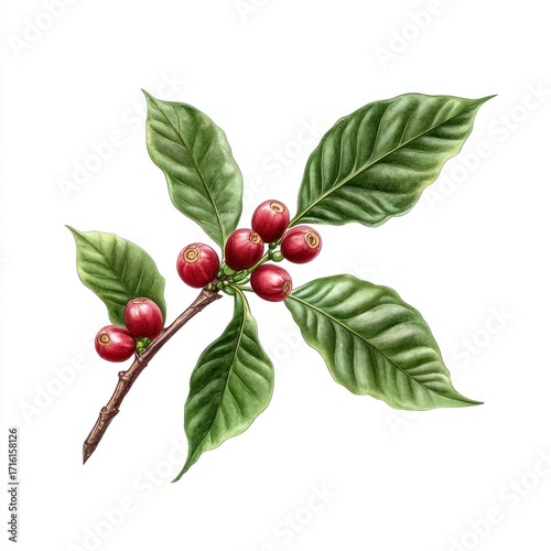 Wallpaper Mural Botanical illustration of coffee branch with vibrant red berries and leaves Torontodigital.ca