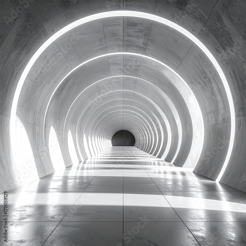 Illuminated concrete tunnel urban environment architectural photography modern design perspective minimalist aesthetic