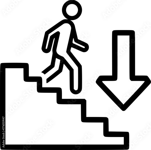 Descending stairs with downward arrow outline icon vector
