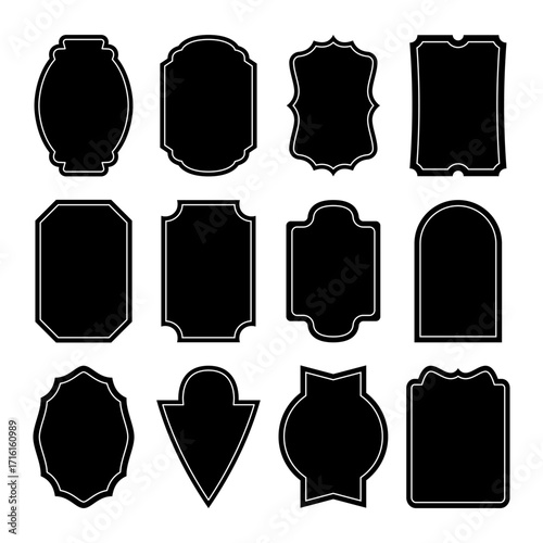 Set of Vintage Black Label Silhouettes. Vector Illustration. Perfect for creating retro badges, invitations, gift tags, packaging designs and classic decorative borders.