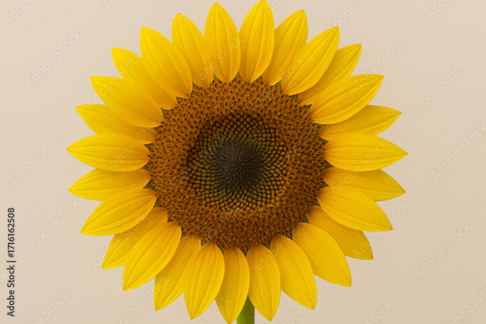 Obraz premium Sunflower head in full bloom on beige background