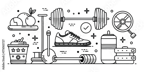 Dynamic fitness and gym equipment line art collection for a healthy lifestyle