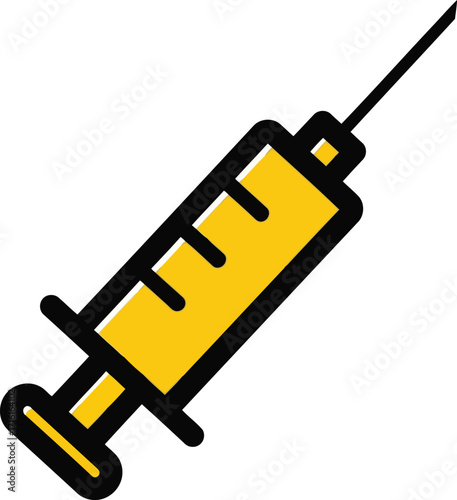 Yellow Syringe Cartoon Icon with Needle Illustration on Transparent Background hand drawn