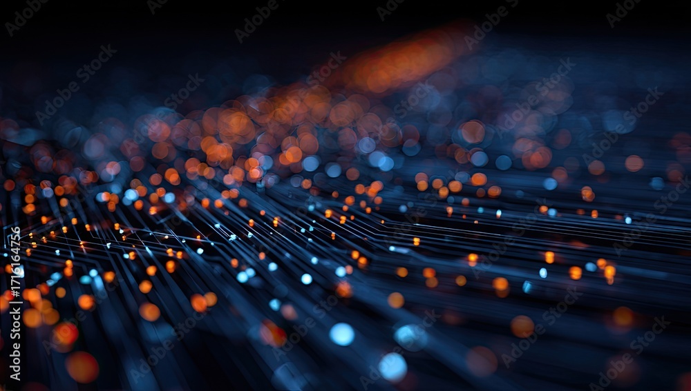 Obraz premium Abstract digital network of glowing particles.